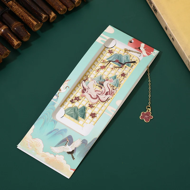 Segnalibro cavo in metallo ottone con Buddha Stones, alce, pesce koi, gru, volpe a nove code - Image 7