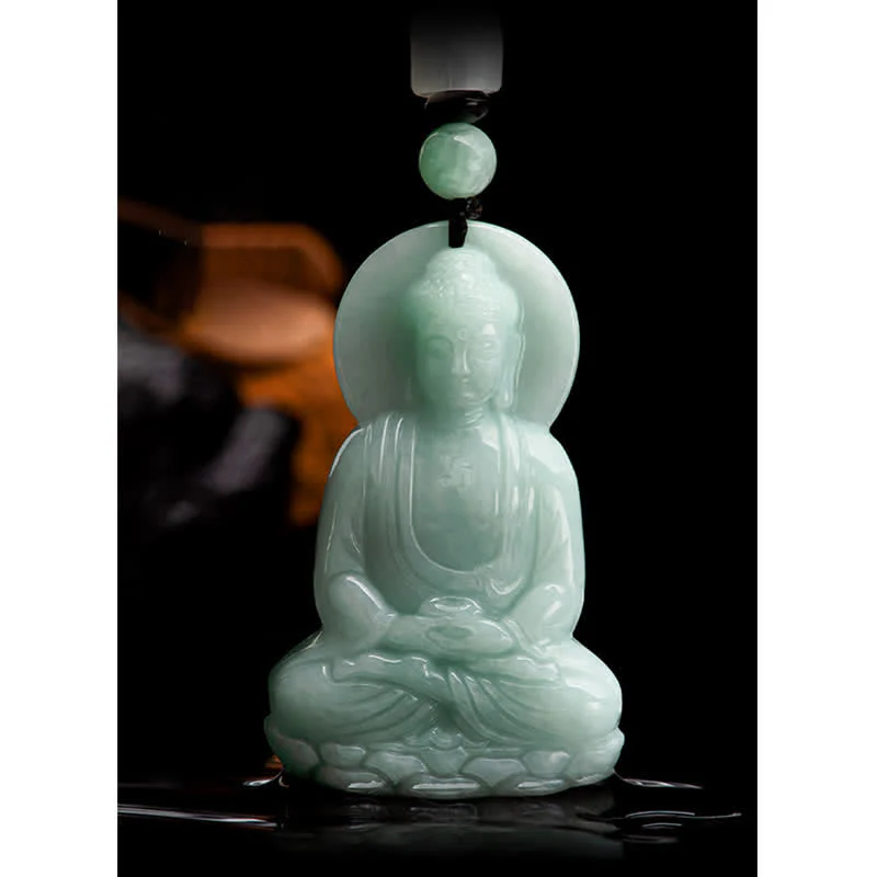 Buddha Stones Amitabha Buddha Amuleto di Giada Collana di Corda della Compassione - Image 14