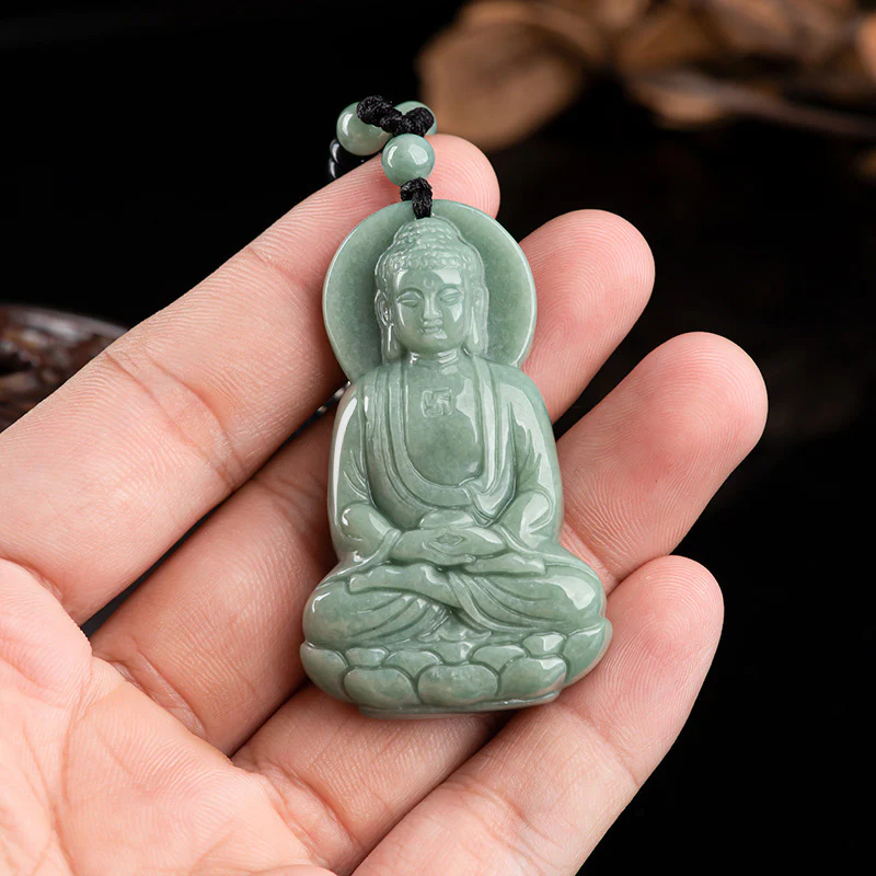 Buddha Stones Amitabha Buddha Amuleto di Giada Collana di Corda della Compassione - Image 4