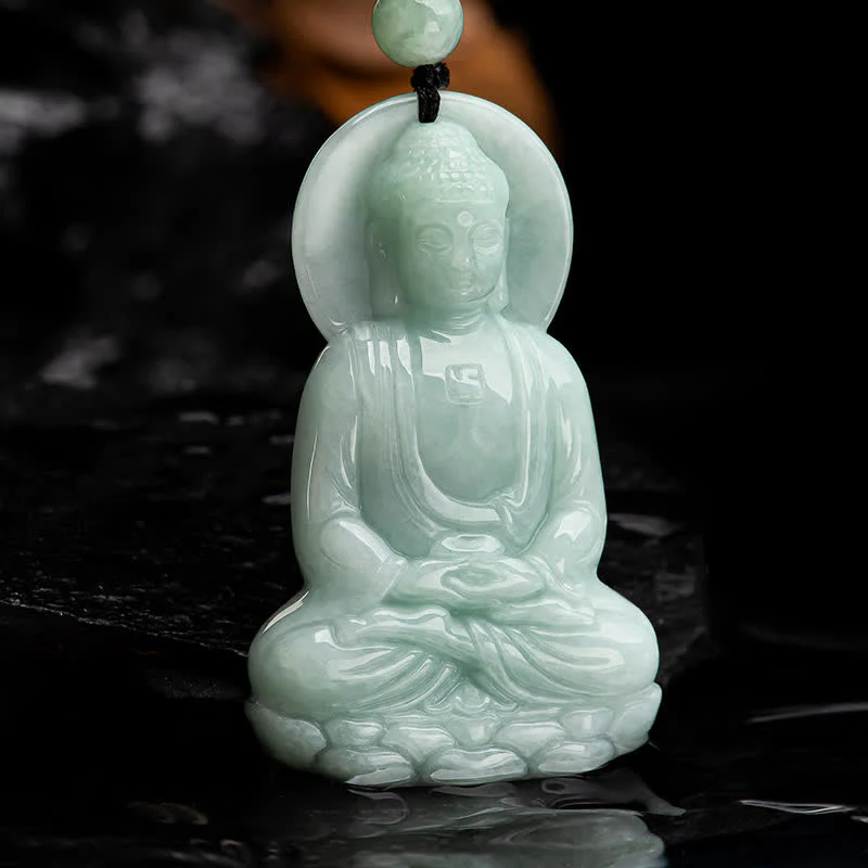 Buddha Stones Amitabha Buddha Amuleto di Giada Collana di Corda della Compassione - Image 9