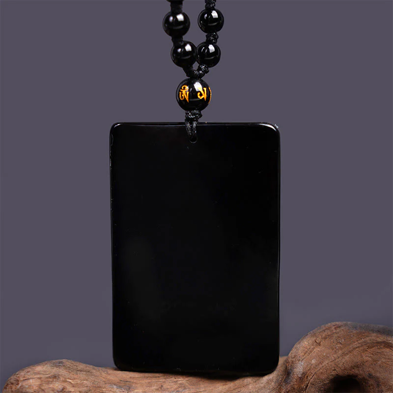 Buddha Stones Amuleto Guan Gong Ossidiana Nera Inciso Forza Collana Pendente - Image 5
