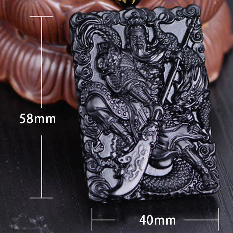 Buddha Stones Amuleto Guan Gong Ossidiana Nera Inciso Forza Collana Pendente - Image 9
