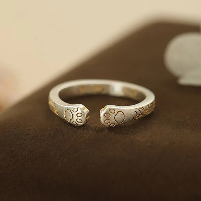 Buddha Stones Anello a zampa di gatto in argento sterling 999 - Image 3