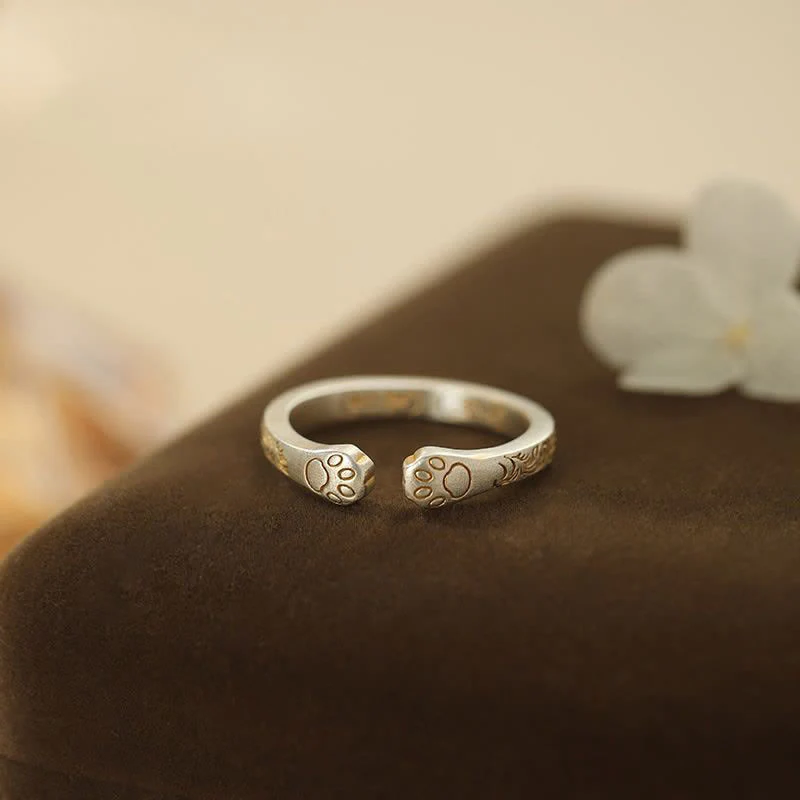 Buddha Stones Anello a zampa di gatto in argento sterling 999 - Image 4
