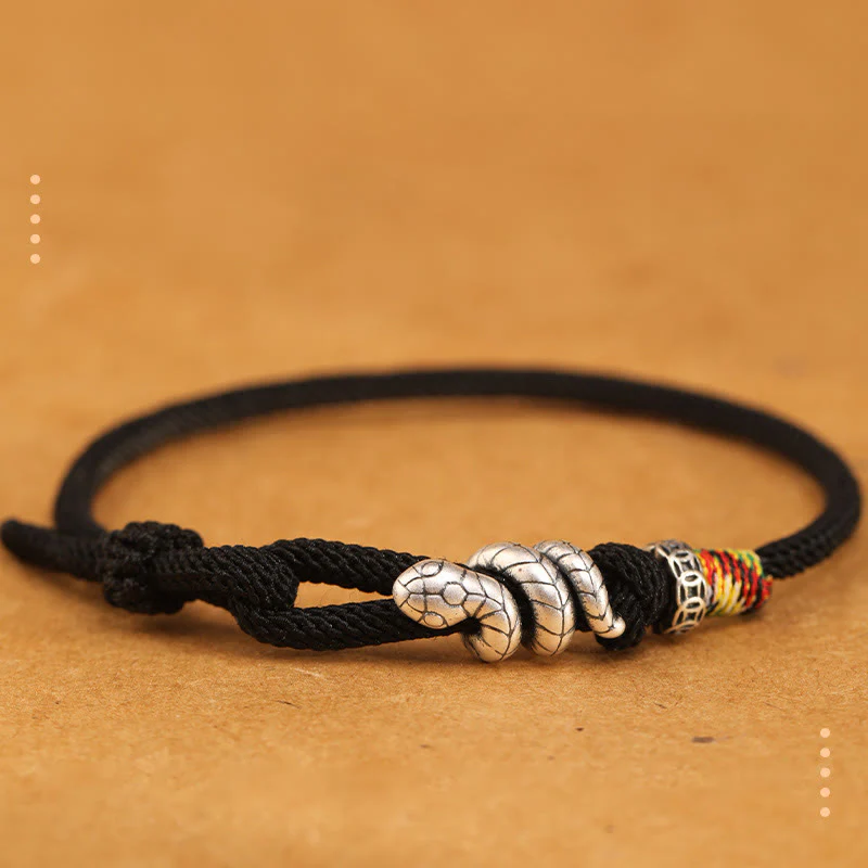Buddha Stones Anello con moneta dell'anno del serpente in argento sterling 925 con corda rossa Braccialetto portafortuna a forma di serpente - Image 12
