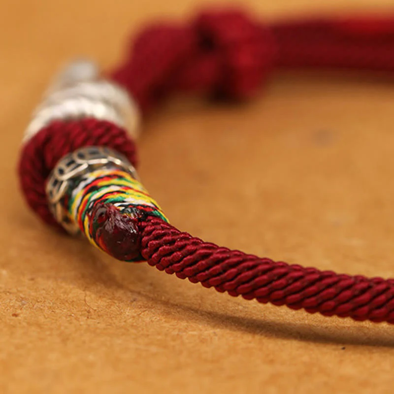 Buddha Stones Anello con moneta dell'anno del serpente in argento sterling 925 con corda rossa Braccialetto portafortuna a forma di serpente - Image 4