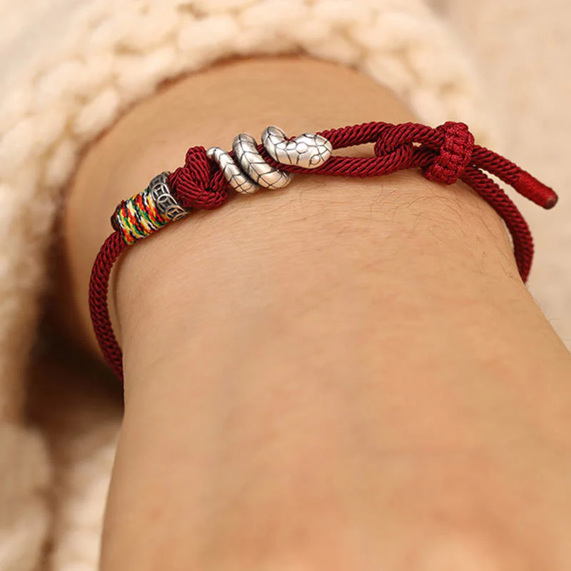 Buddha Stones Anello con moneta dell'anno del serpente in argento sterling 925 con corda rossa Braccialetto portafortuna a forma di serpente - Image 5