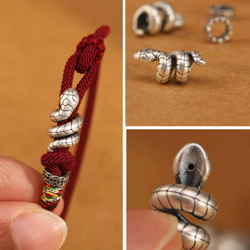 Buddha Stones Anello con moneta dell'anno del serpente in argento sterling 925 con corda rossa Braccialetto portafortuna a forma di serpente - Image 9