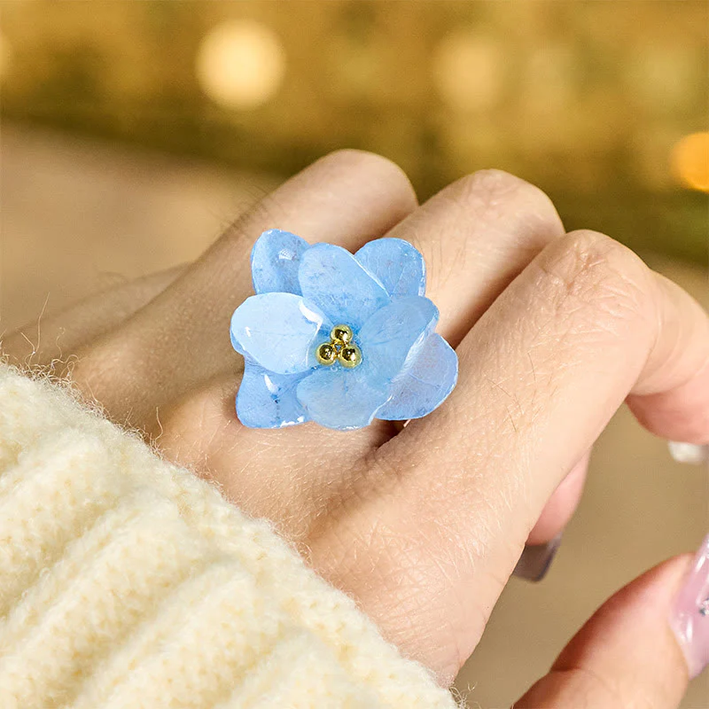 Buddha Stones Anello della saggezza con fiore di ortensia Liuli