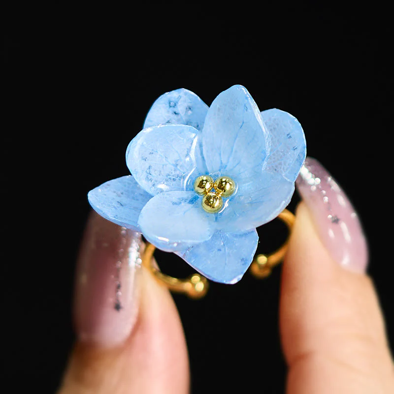 Buddha Stones Anello della saggezza con fiore di ortensia Liuli - Image 2