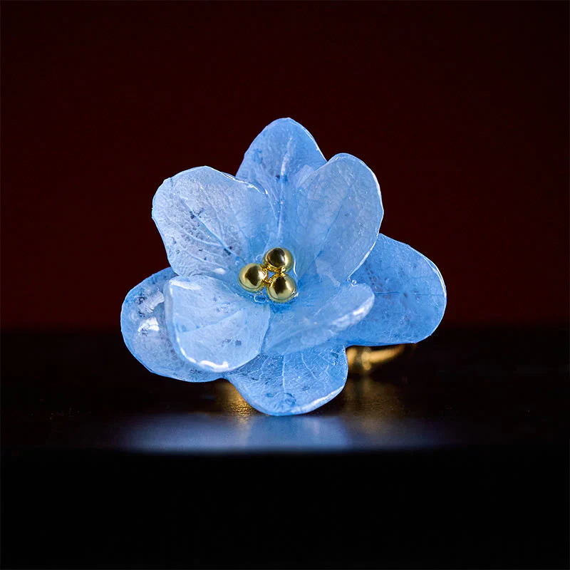 Buddha Stones Anello della saggezza con fiore di ortensia Liuli - Image 4