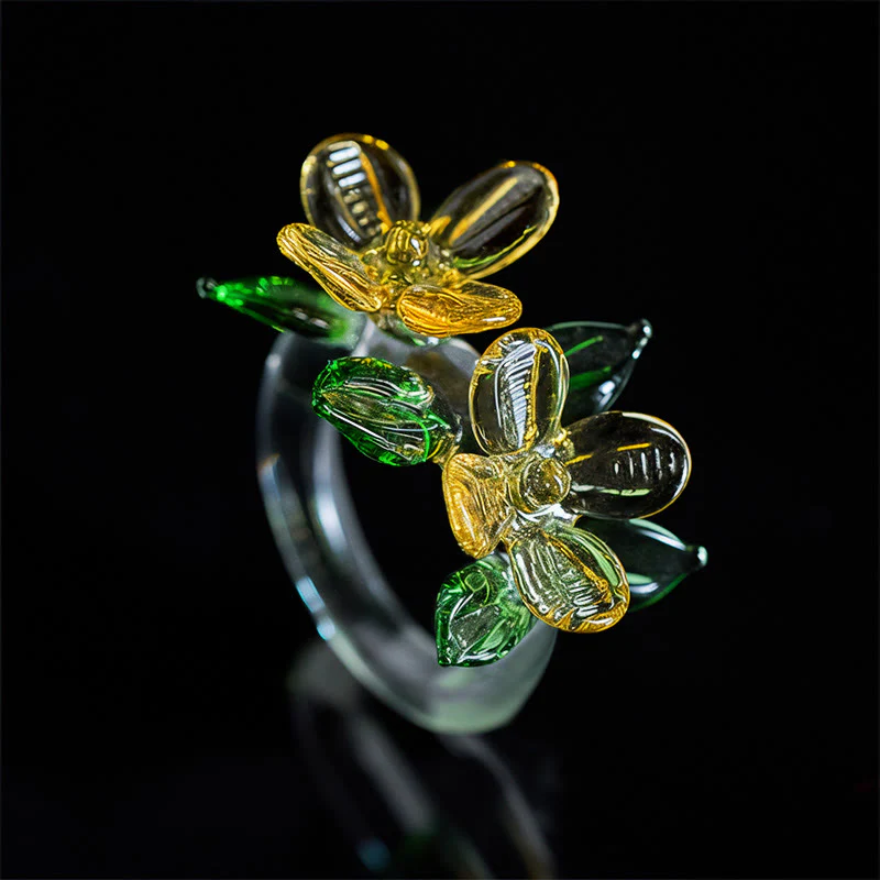 Buddha Stones Anello della saggezza con fiore di osmanto Liuli - Image 2