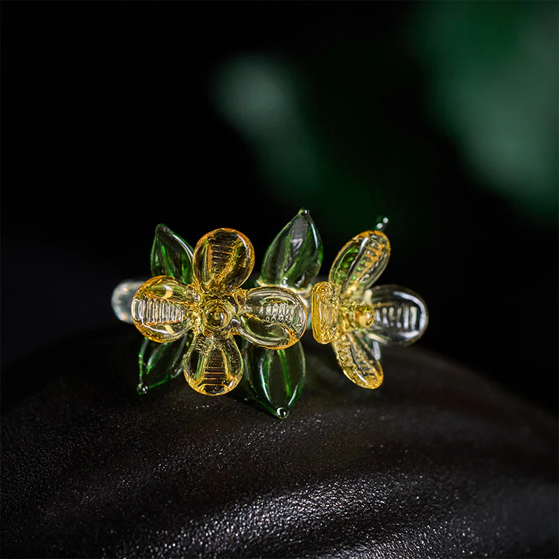 Buddha Stones Anello della saggezza con fiore di osmanto Liuli - Image 4