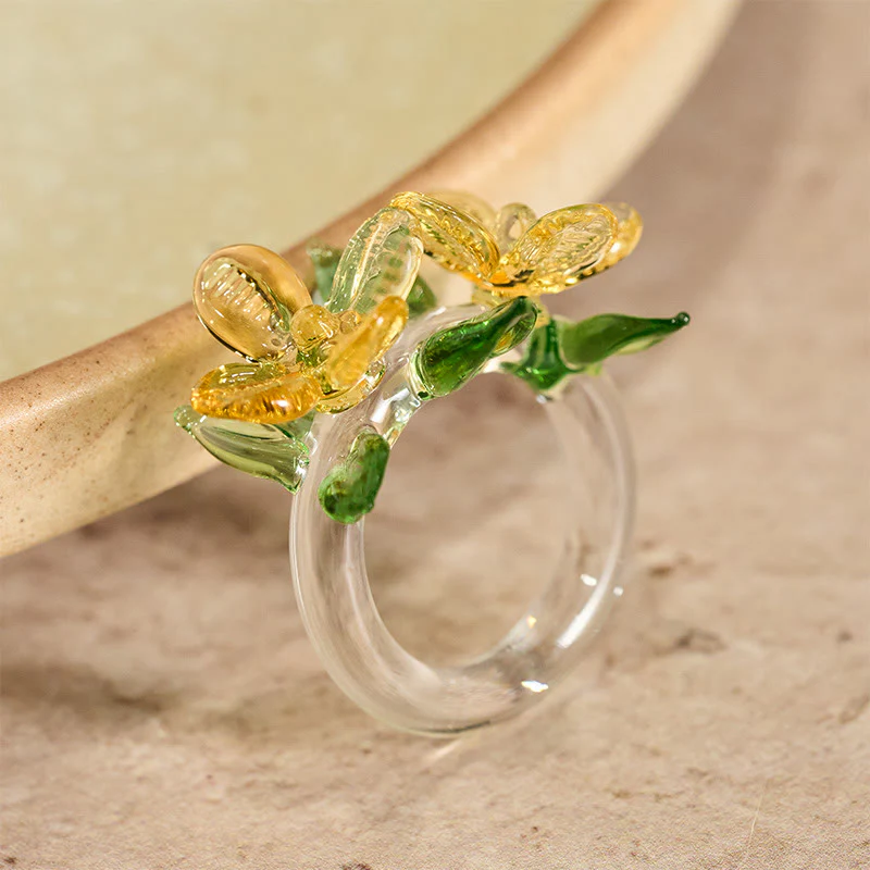Buddha Stones Anello della saggezza con fiore di osmanto Liuli - Image 8