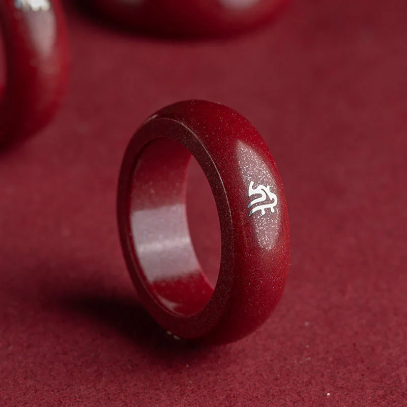 Buddha Stones Anello di benedizione del cinabro dell'anno del cavallo dello zodiaco cinese