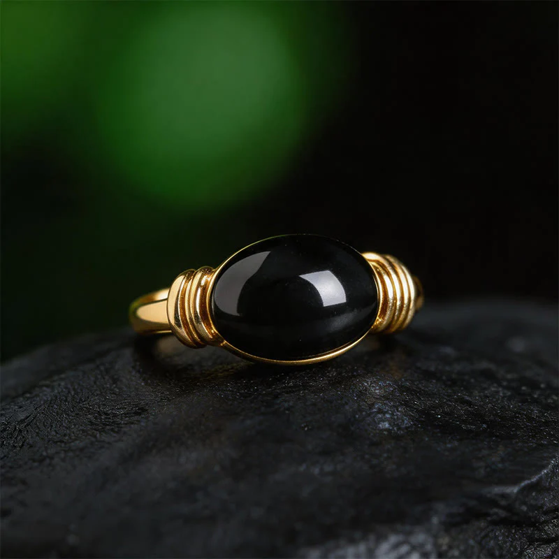 Buddha Stones Anello di supporto regolabile in ematite con motivo ovale - Image 12