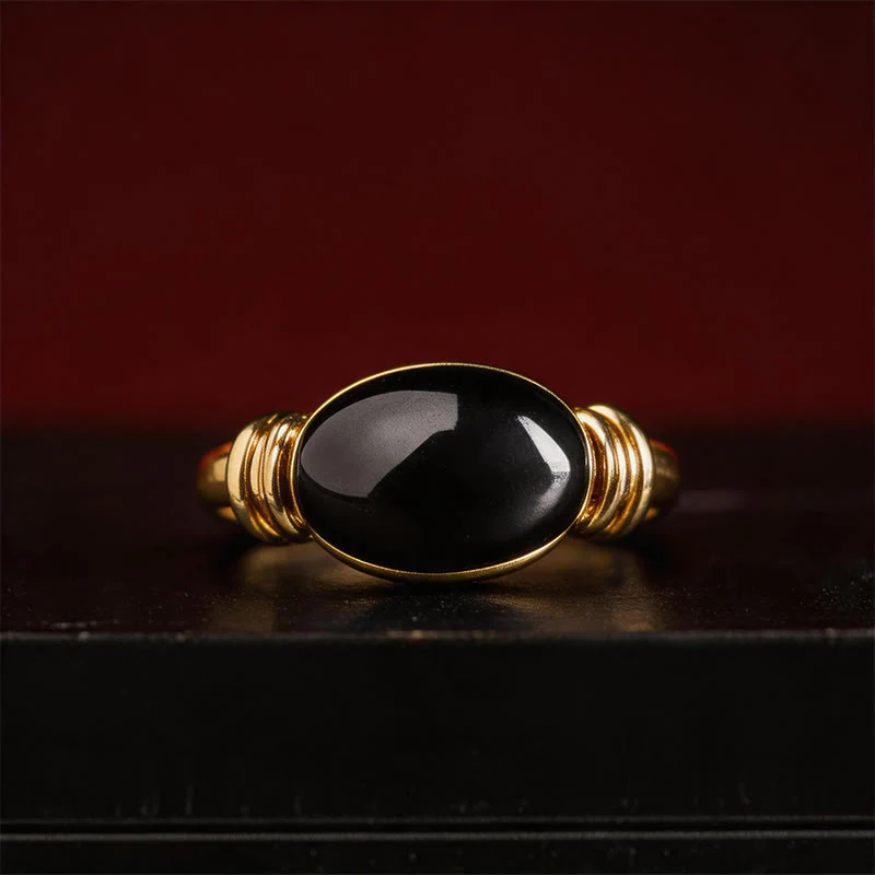 Buddha Stones Anello di supporto regolabile in ematite con motivo ovale - Image 13