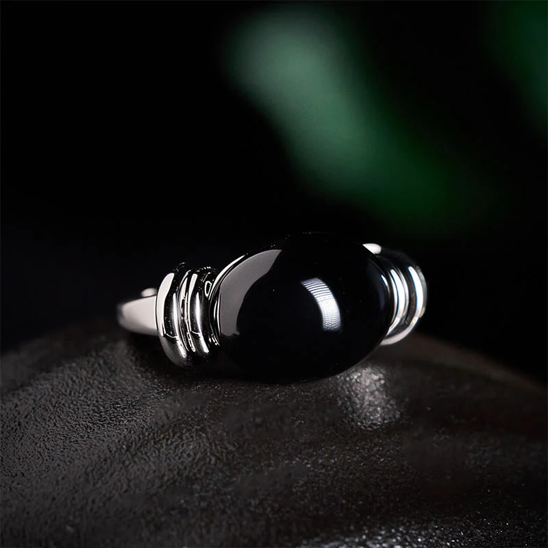 Buddha Stones Anello di supporto regolabile in ematite con motivo ovale - Image 3
