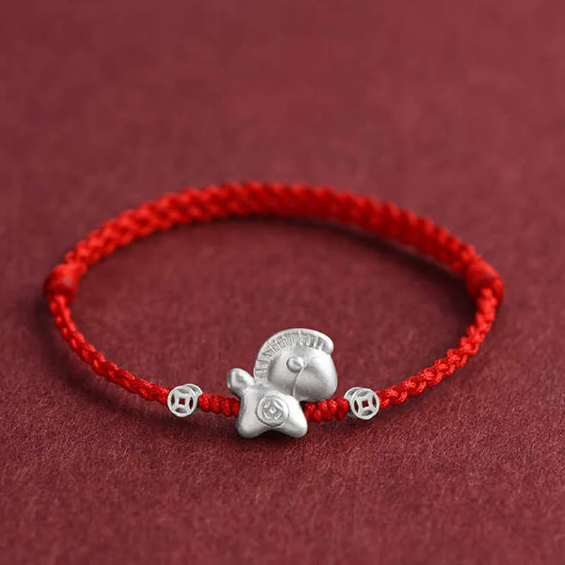 Buddha Stones Anno del Cavallo Argento Sterling 999 Monete di Rame Corda della Fortuna Braccialetto Intrecciato Cavigliera - Image 11