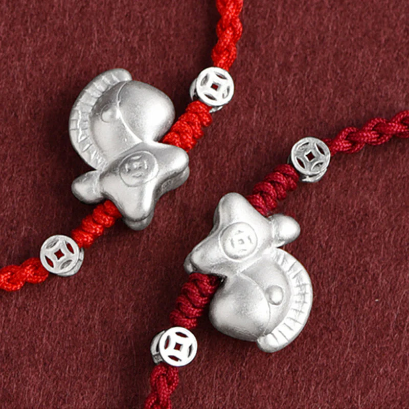 Buddha Stones Anno del Cavallo Argento Sterling 999 Monete di Rame Corda della Fortuna Braccialetto Intrecciato Cavigliera - Image 3