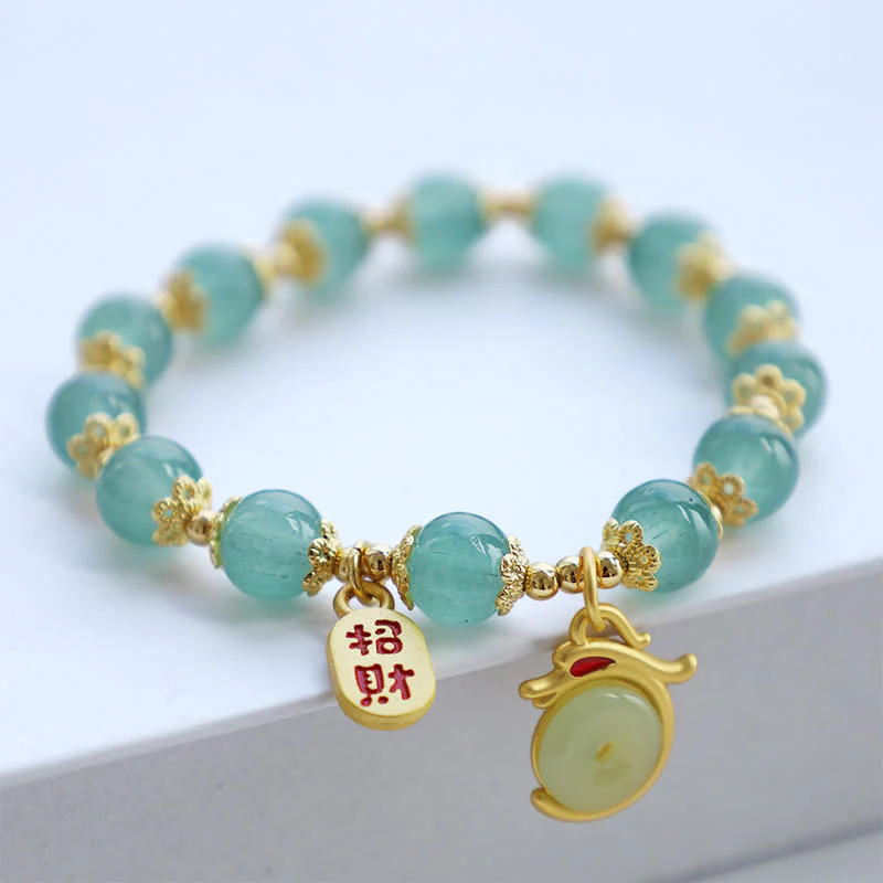 Buddha Stones Anno del Drago Agata Rossa Avventurina Verde Fibbia della Pace Carattere Fu Bracciale Fortunato