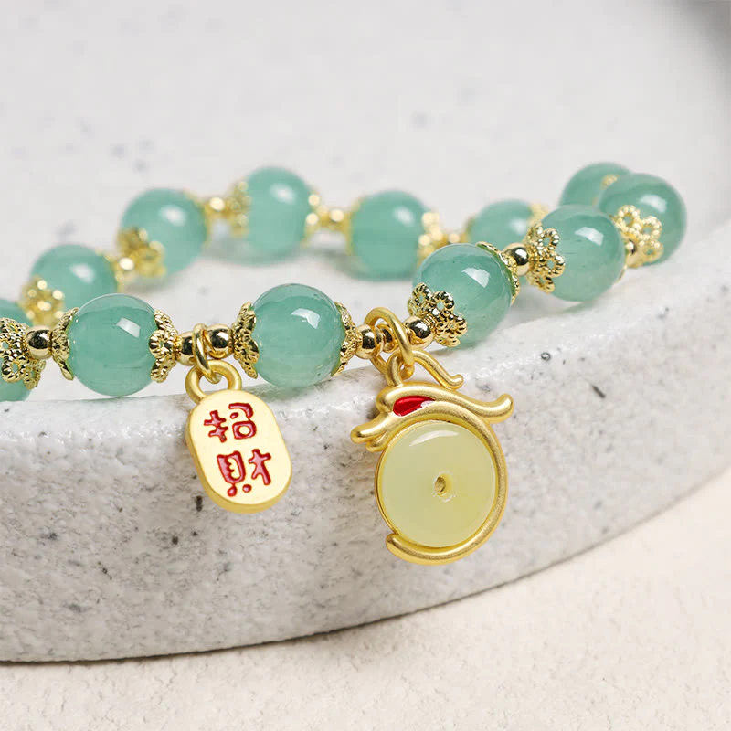 Buddha Stones Anno del Drago Agata Rossa Avventurina Verde Fibbia della Pace Carattere Fu Bracciale Fortunato - Image 10