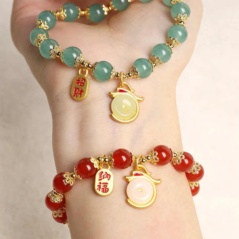 Buddha Stones Anno del Drago Agata Rossa Avventurina Verde Fibbia della Pace Carattere Fu Bracciale Fortunato - Image 12