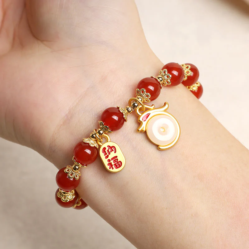 Buddha Stones Anno del Drago Agata Rossa Avventurina Verde Fibbia della Pace Carattere Fu Bracciale Fortunato - Image 17