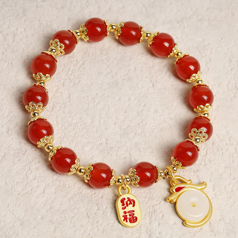 Buddha Stones Anno del Drago Agata Rossa Avventurina Verde Fibbia della Pace Carattere Fu Bracciale Fortunato - Image 18
