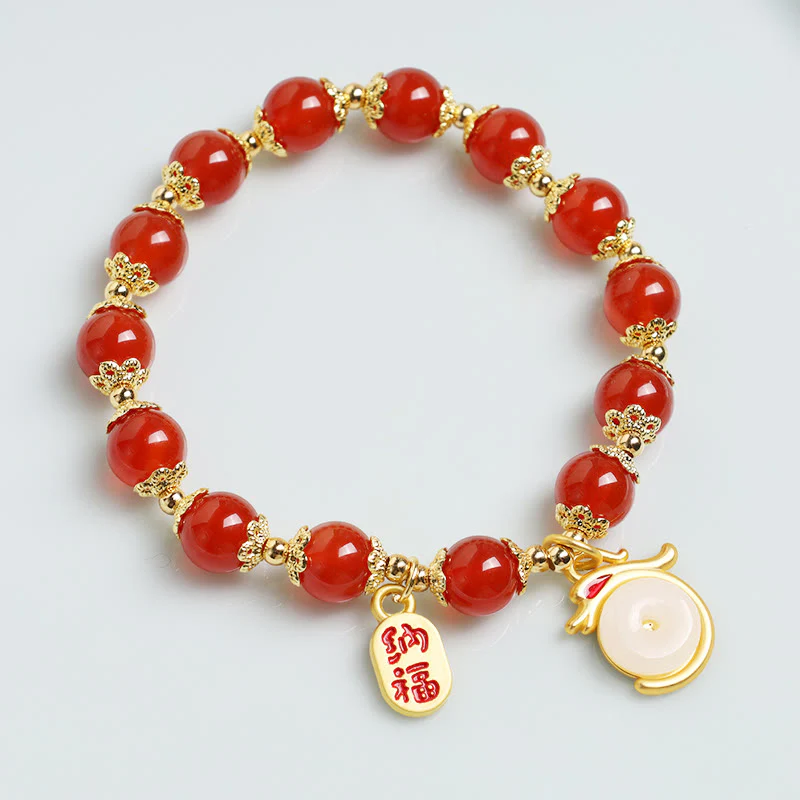 Buddha Stones Anno del Drago Agata Rossa Avventurina Verde Fibbia della Pace Carattere Fu Bracciale Fortunato - Image 19