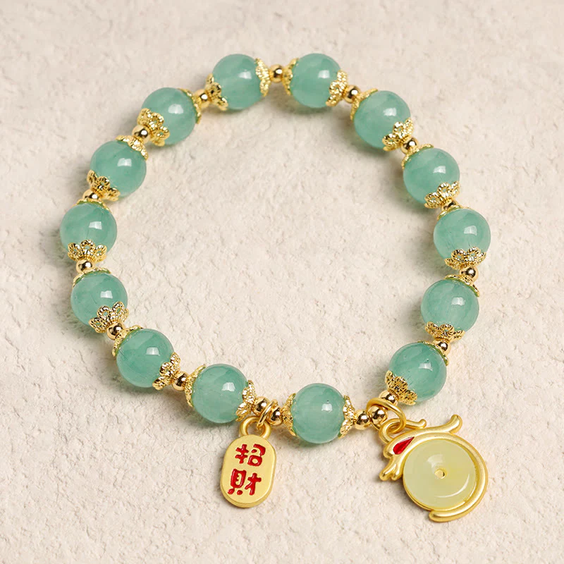 Buddha Stones Anno del Drago Agata Rossa Avventurina Verde Fibbia della Pace Carattere Fu Bracciale Fortunato - Image 4