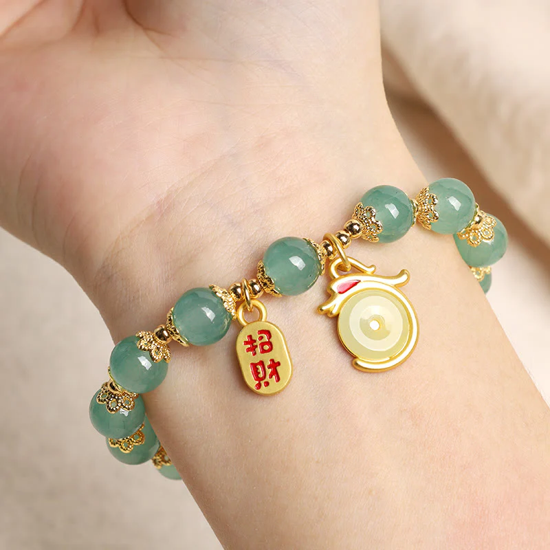 Buddha Stones Anno del Drago Agata Rossa Avventurina Verde Fibbia della Pace Carattere Fu Bracciale Fortunato - Image 7