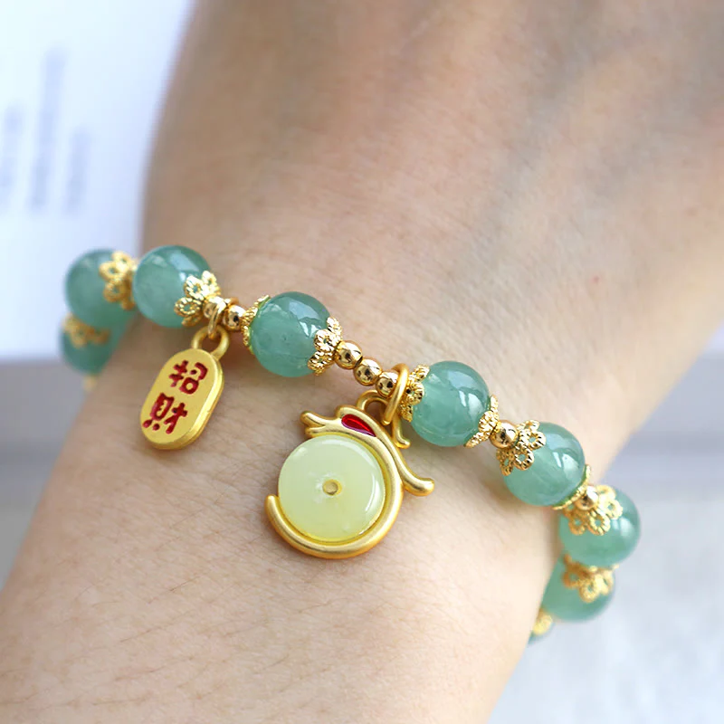 Buddha Stones Anno del Drago Agata Rossa Avventurina Verde Fibbia della Pace Carattere Fu Bracciale Fortunato - Image 8