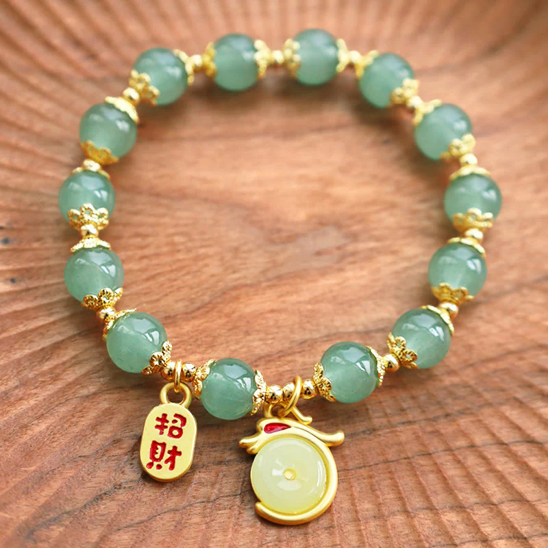 Buddha Stones Anno del Drago Agata Rossa Avventurina Verde Fibbia della Pace Carattere Fu Bracciale Fortunato - Image 9