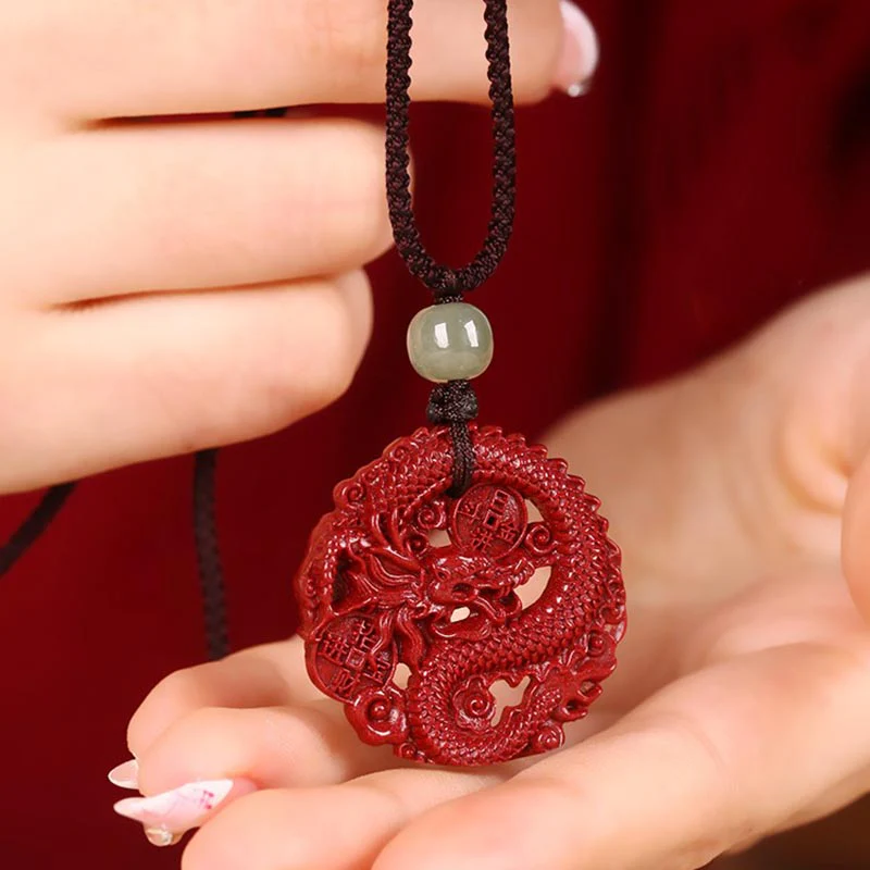 Buddha Stones Anno del Drago Cinabro Naturale Giada Hetian Perlina Moneta di Rame Attrae Ricchezza Forza Collana Pendente - Image 10