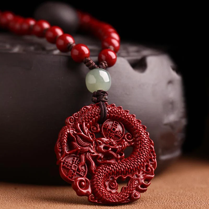 Buddha Stones Anno del Drago Cinabro Naturale Giada Hetian Perlina Moneta di Rame Attrae Ricchezza Forza Collana Pendente - Image 2