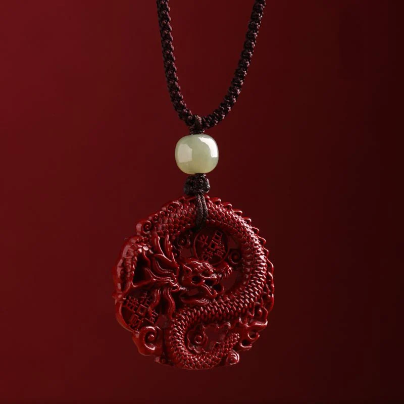 Buddha Stones Anno del Drago Cinabro Naturale Giada Hetian Perlina Moneta di Rame Attrae Ricchezza Forza Collana Pendente - Image 7