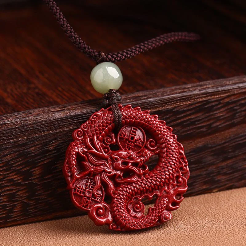 Buddha Stones Anno del Drago Cinabro Naturale Giada Hetian Perlina Moneta di Rame Attrae Ricchezza Forza Collana Pendente - Image 8