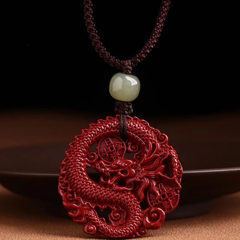 Buddha Stones Anno del Drago Cinabro Naturale Giada Hetian Perlina Moneta di Rame Attrae Ricchezza Forza Collana Pendente - Image 9