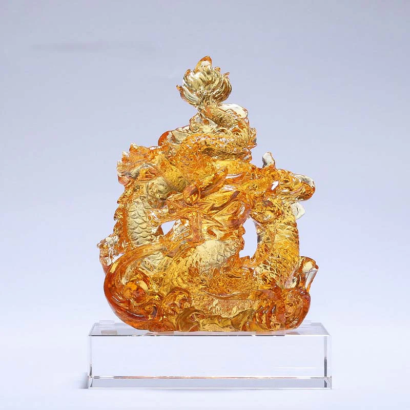 Buddha Stones Anno del Drago Fatto a mano Liuli Cristallo Arte Pezzo Protezione Casa Ufficio Decorazione Con Base - Image 10