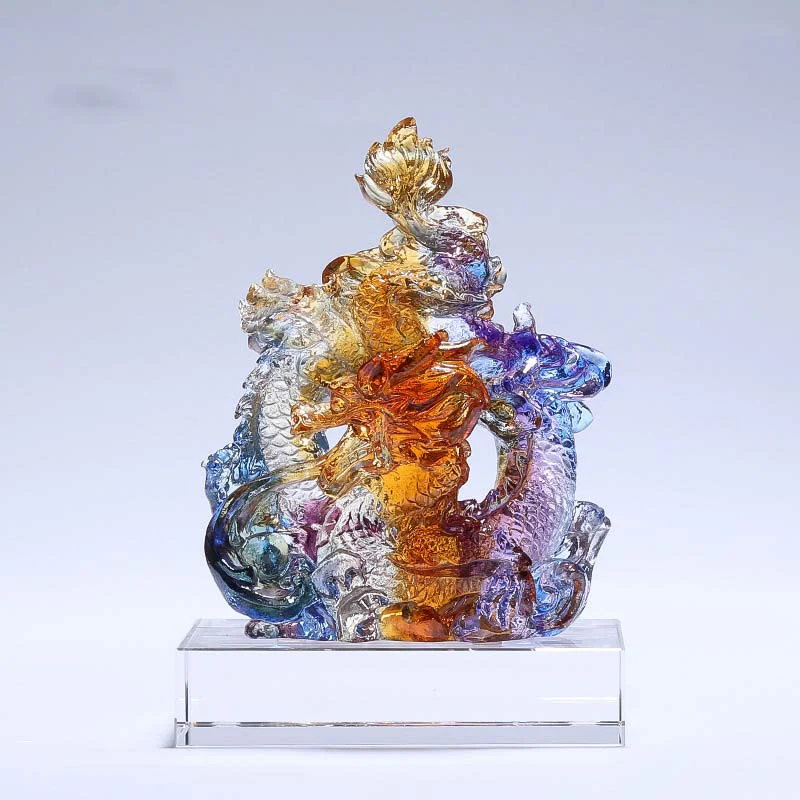 Buddha Stones Anno del Drago Fatto a mano Liuli Cristallo Arte Pezzo Protezione Casa Ufficio Decorazione Con Base - Image 11
