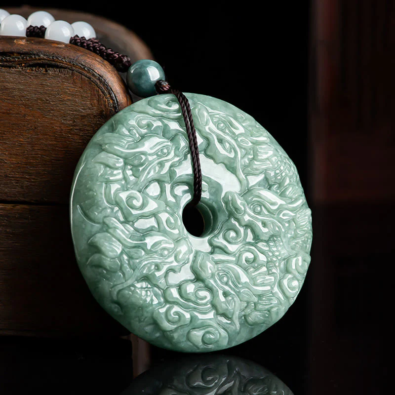 Buddha Stones Anno del Drago Giada Naturale Nove Draghi Fibbia della Pace Collana di Protezione Pendente - Image 3