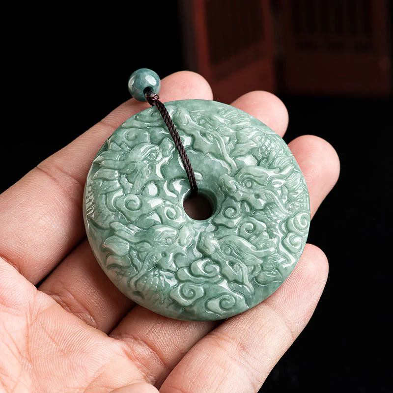 Buddha Stones Anno del Drago Giada Naturale Nove Draghi Fibbia della Pace Collana di Protezione Pendente - Image 4