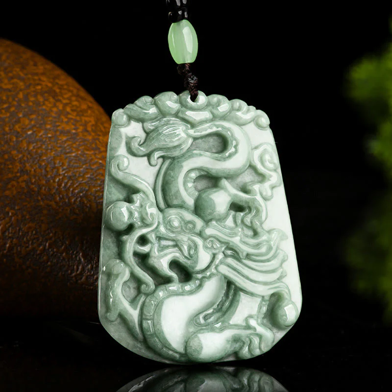 Buddha Stones Anno del Drago Zodiaco Cinese Drago che vola in Giada Protezione Perlina Catena Collana Pendente - Image 3