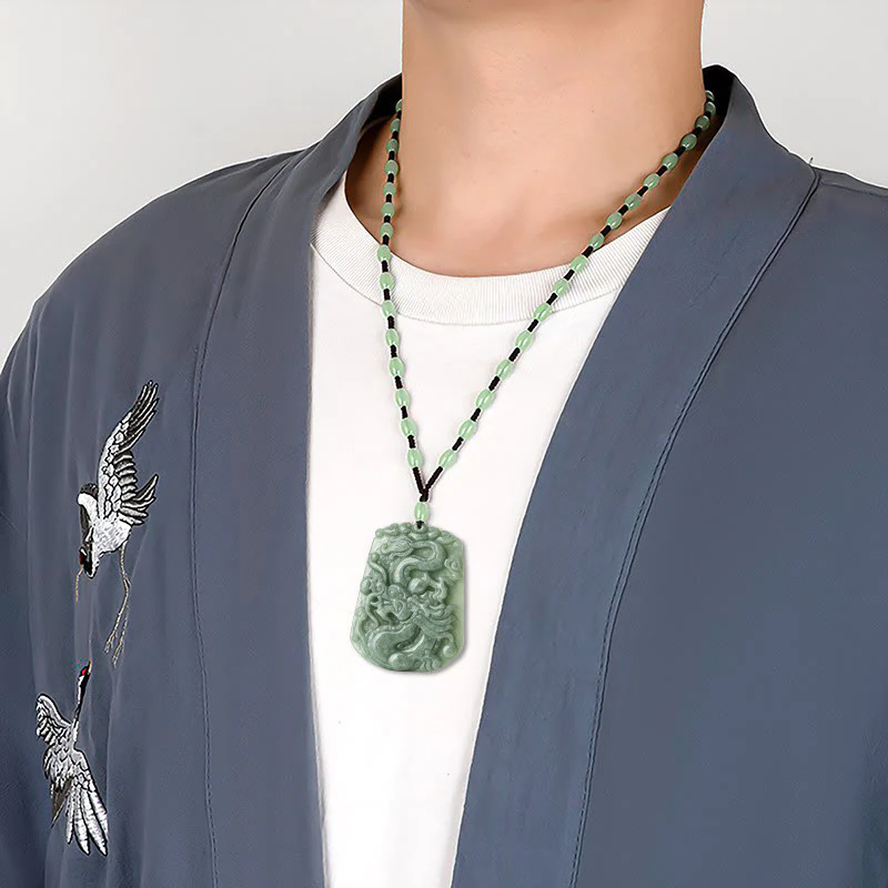 Buddha Stones Anno del Drago Zodiaco Cinese Drago che vola in Giada Protezione Perlina Catena Collana Pendente - Image 9
