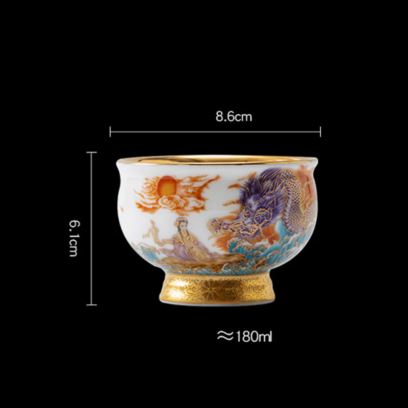 Buddha Stones Aquila reale Drago di buon auspicio Sole Onde dell'oceano Tazza da tè in ceramica dorata Tazza da tè Kung Fu - Image 11