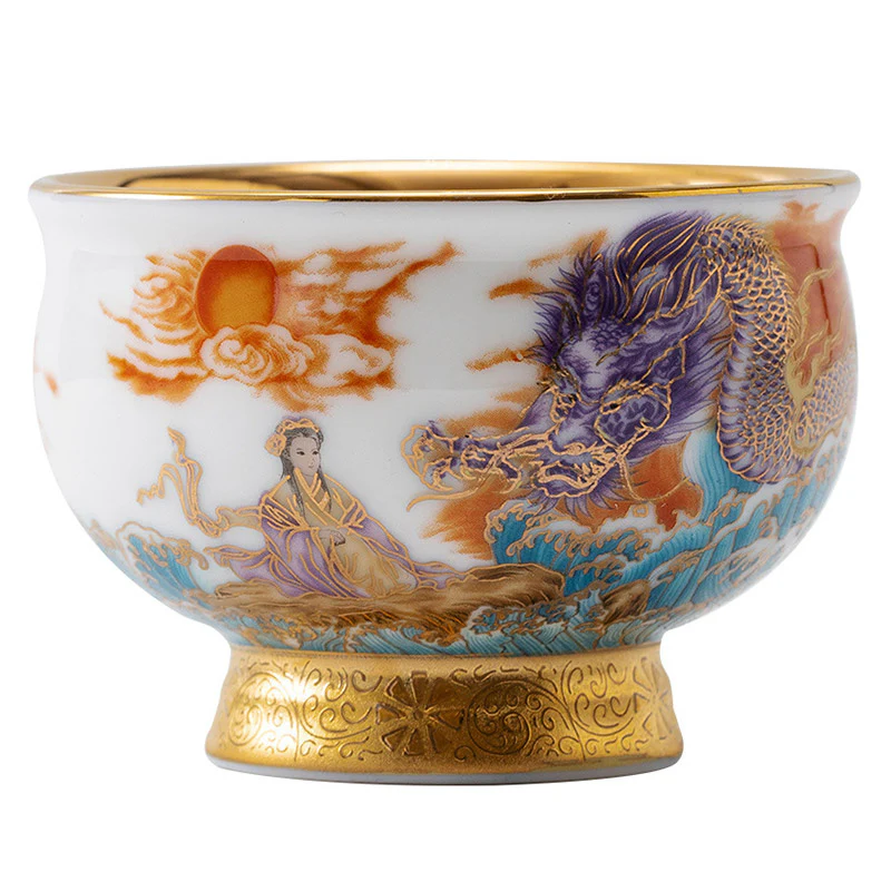 Buddha Stones Aquila reale Drago di buon auspicio Sole Onde dell'oceano Tazza da tè in ceramica dorata Tazza da tè Kung Fu - Image 12