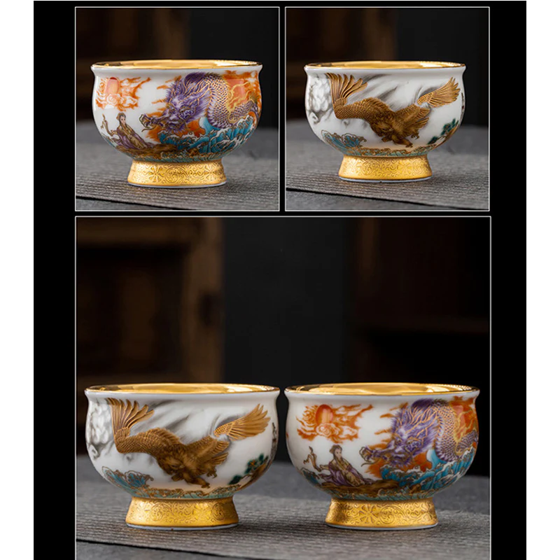Buddha Stones Aquila reale Drago di buon auspicio Sole Onde dell'oceano Tazza da tè in ceramica dorata Tazza da tè Kung Fu - Image 13
