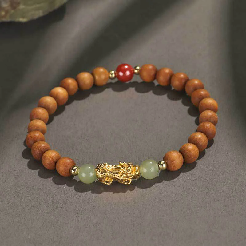 Buddha Stones Argento Sterling 999 Sandalo Legno di Ebano Foglia Piccola Sandalo Rosso Giada Hetian Cinabro Bracciale PiXiu Wealth - Image 2