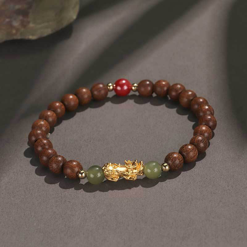 Buddha Stones Argento Sterling 999 Sandalo Legno di Ebano Foglia Piccola Sandalo Rosso Giada Hetian Cinabro Bracciale PiXiu Wealth - Image 4